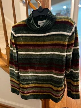 Alfred Dunner Green Multi-Stripe Turtleneck Sweater